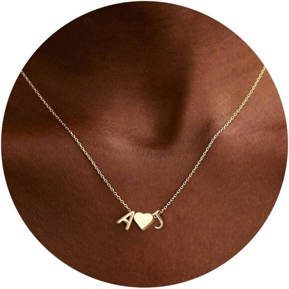 Lightweight 14K Gold-Plated Heart Initial Necklace - Adjustable & Charming - Picture 1 of 7